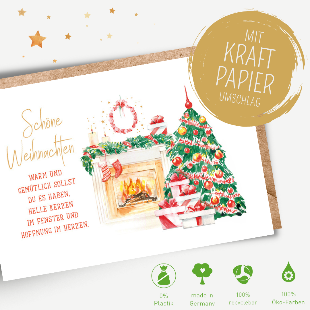Green Karma XMAS Doppelkarte - Gemütlich am Kaminfeuer