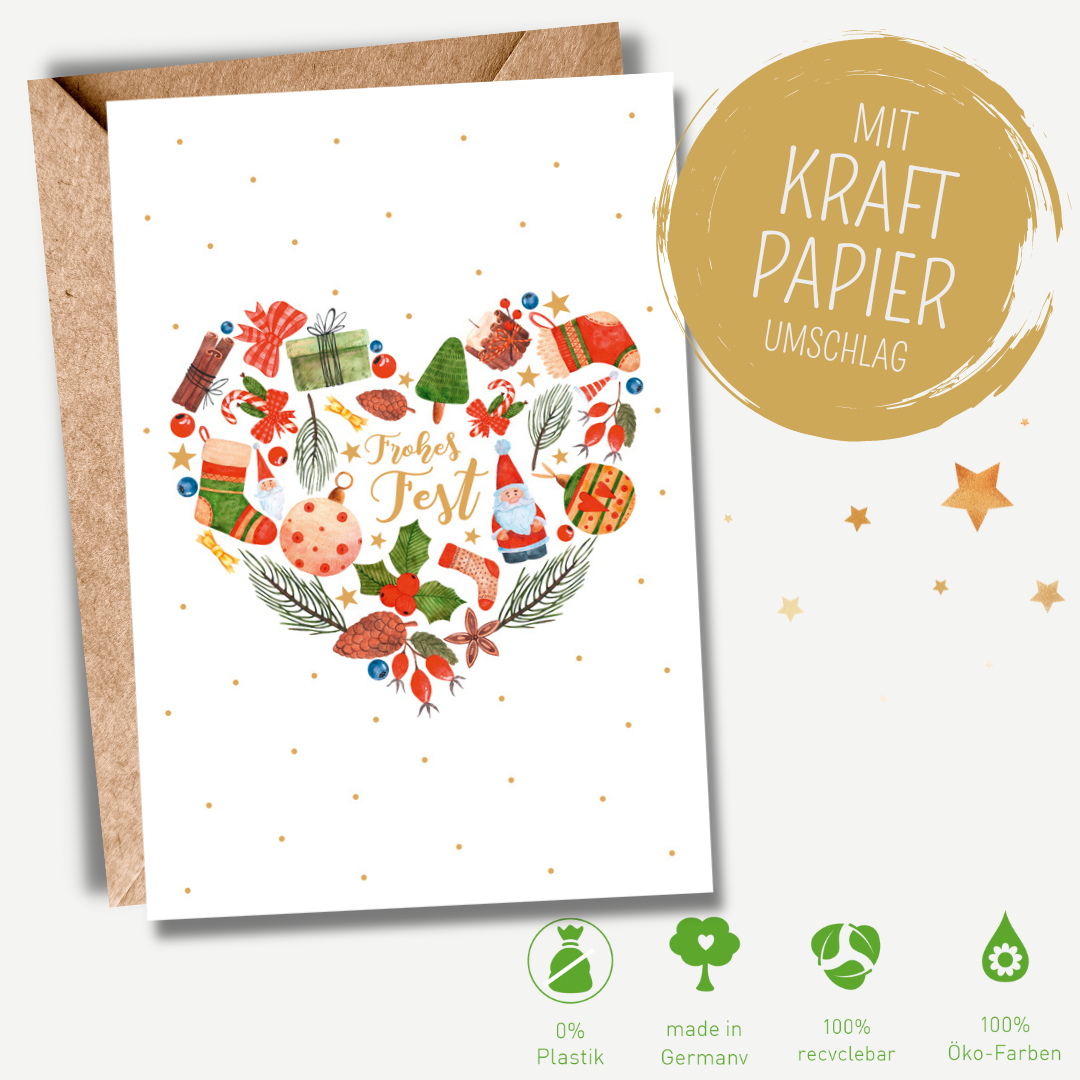 Green Karma XMAS Doppelkarte - Herz aus Weihnachtsillustrationen