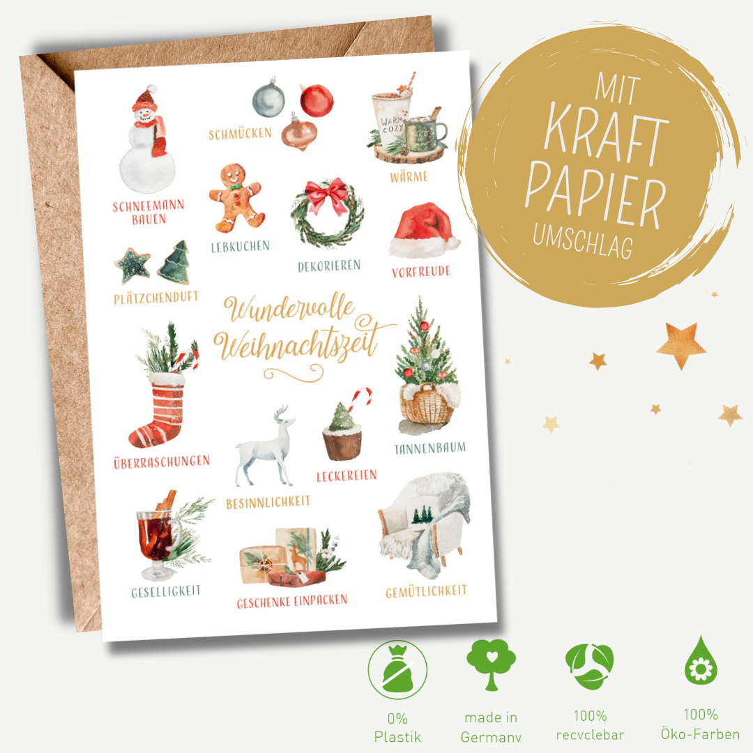 Green Karma XMAS Doppelkarte - Weihnachtssymbole