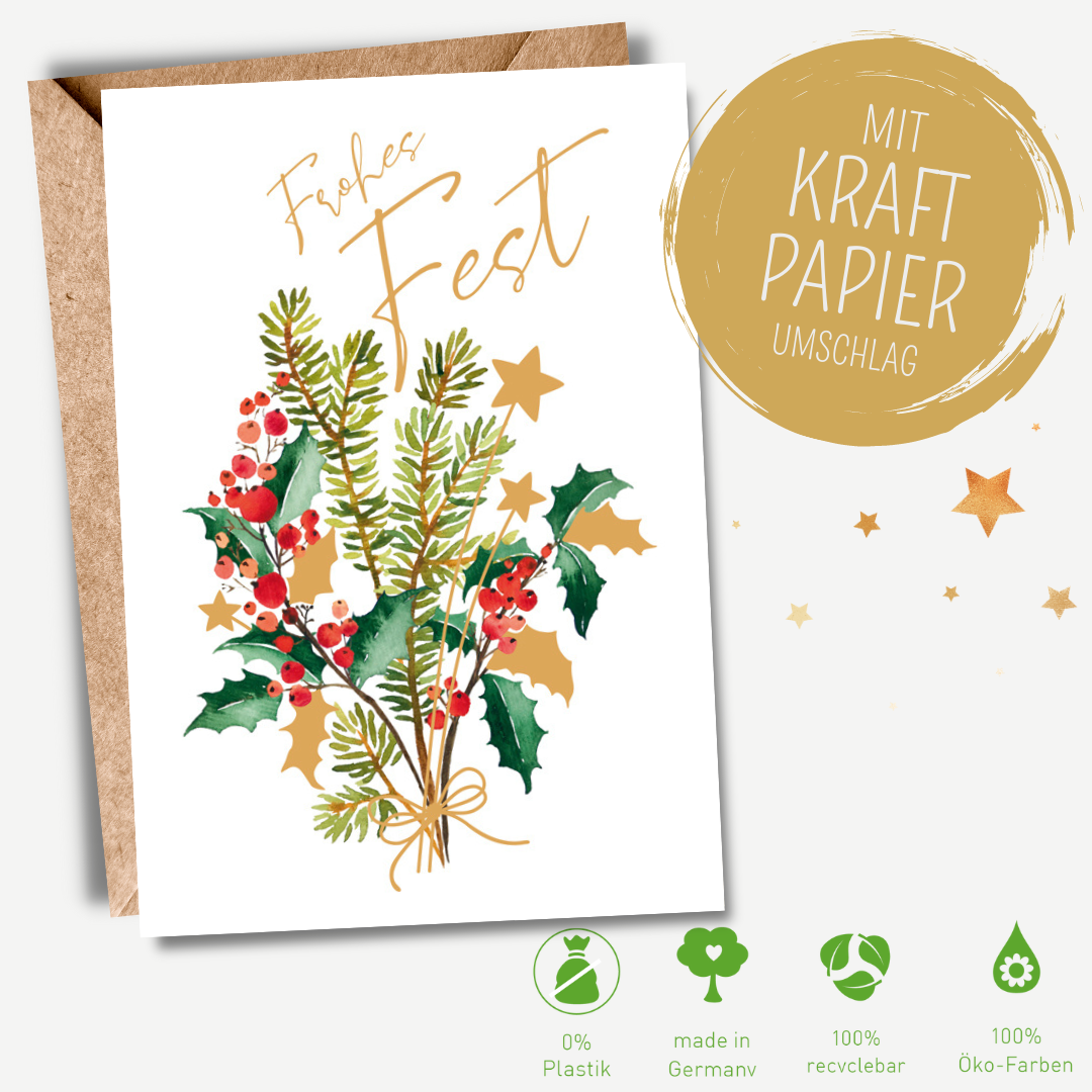 Green Karma XMAS Doppelkarte - Tannenzweige und Beeren