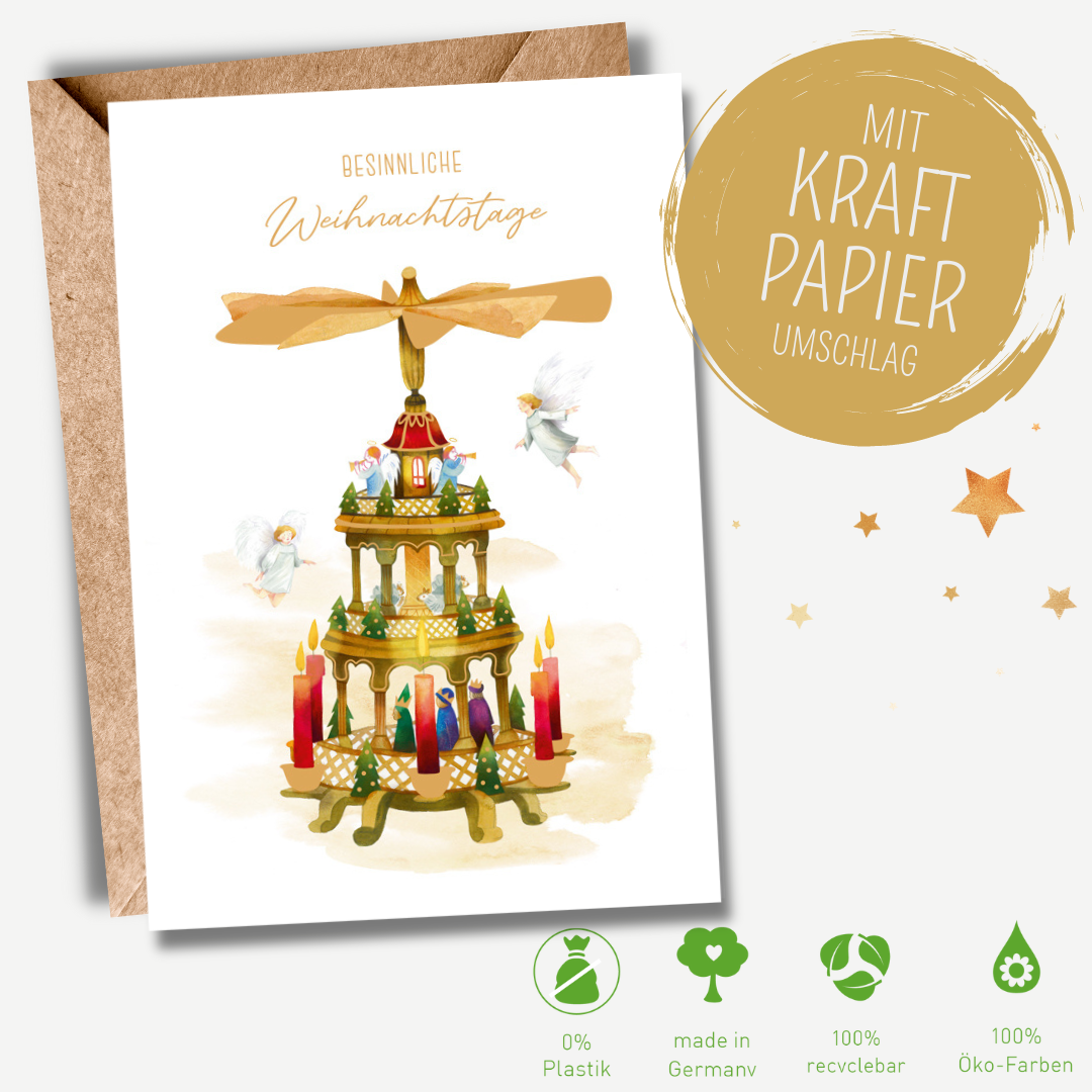 Green Karma XMAS Doppelkarte - Klassische Holzpyramide