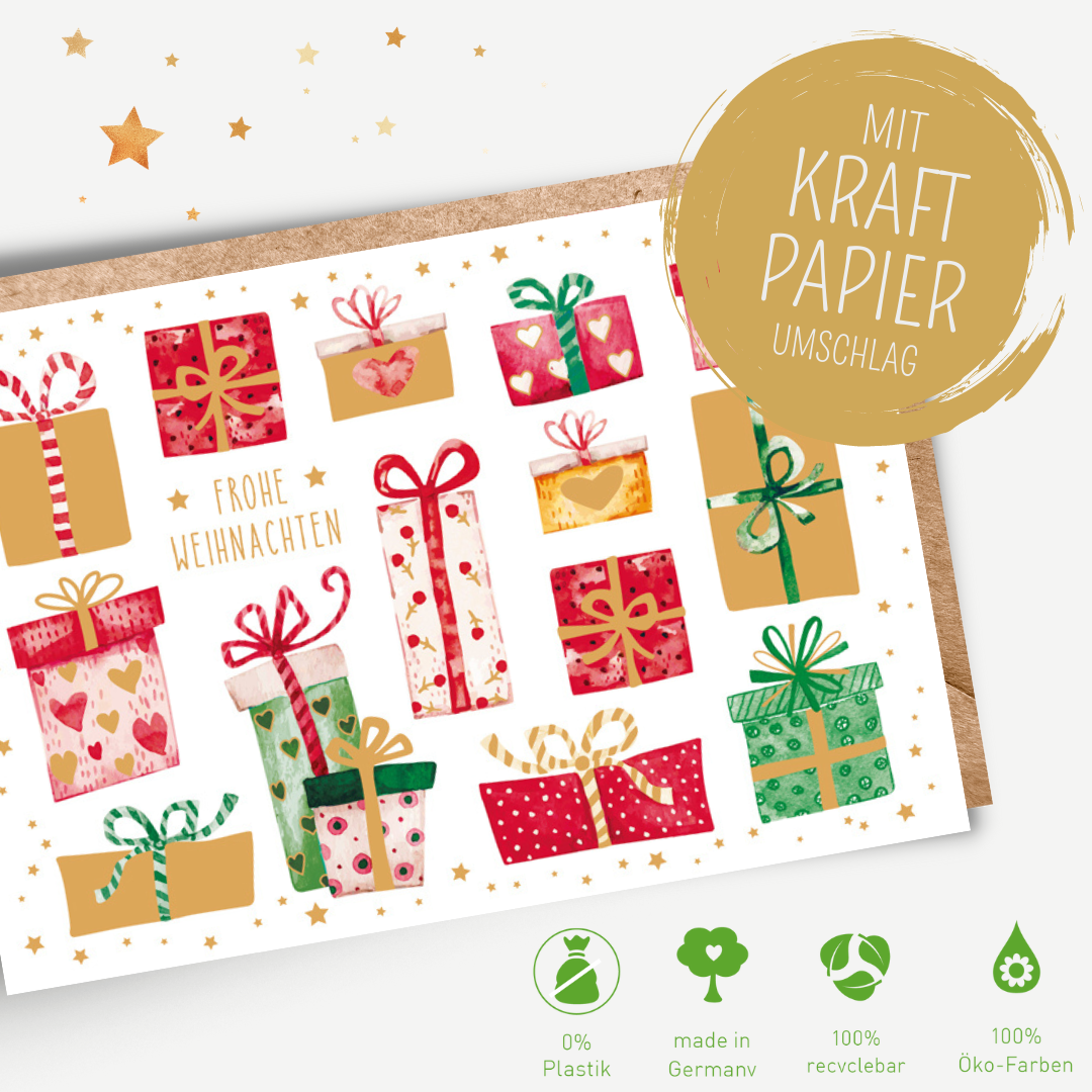 Green Karma XMAS Doppelkarte - Bunte Geschenke