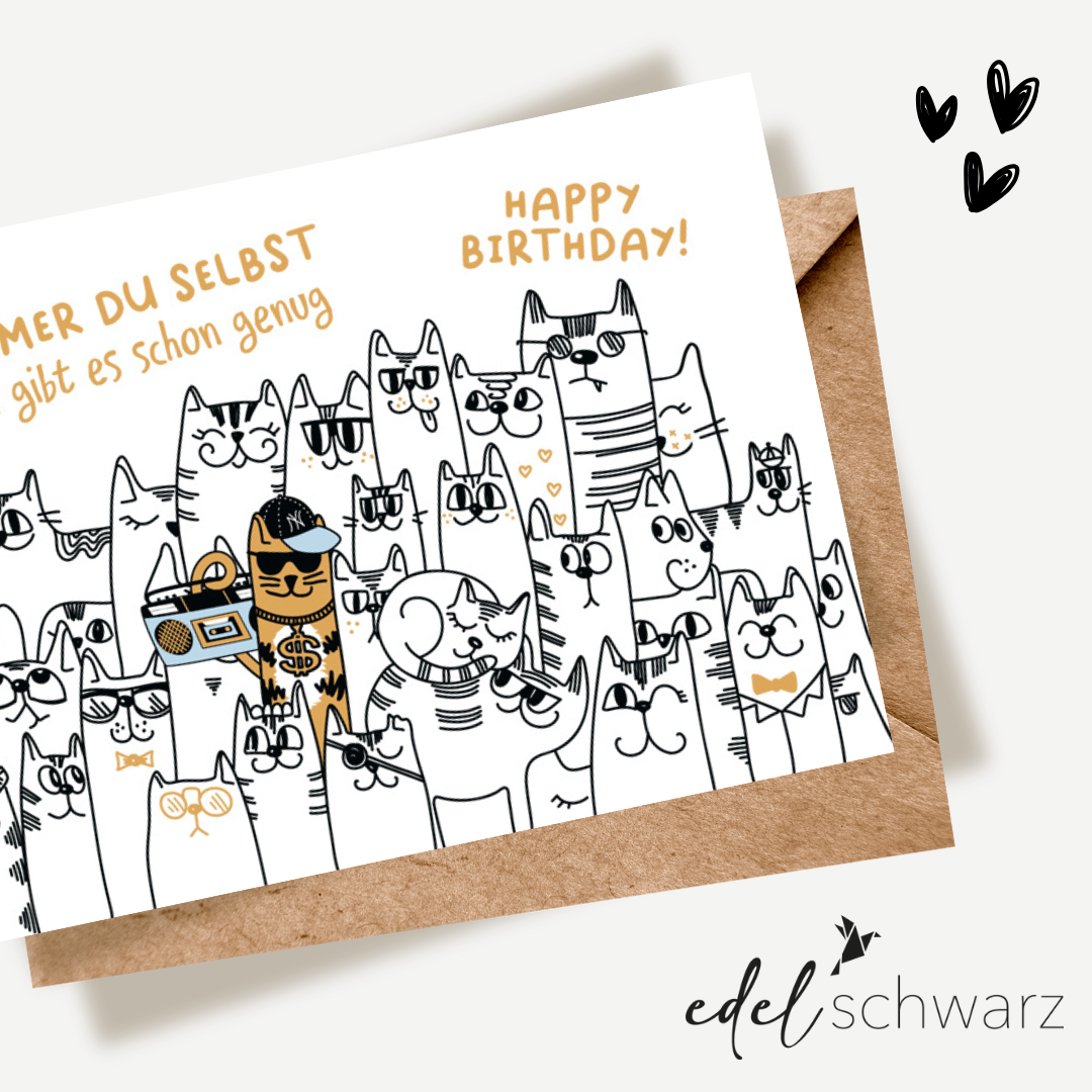 Edelschwarz Doppelkarte - Katzenbande gratuliert