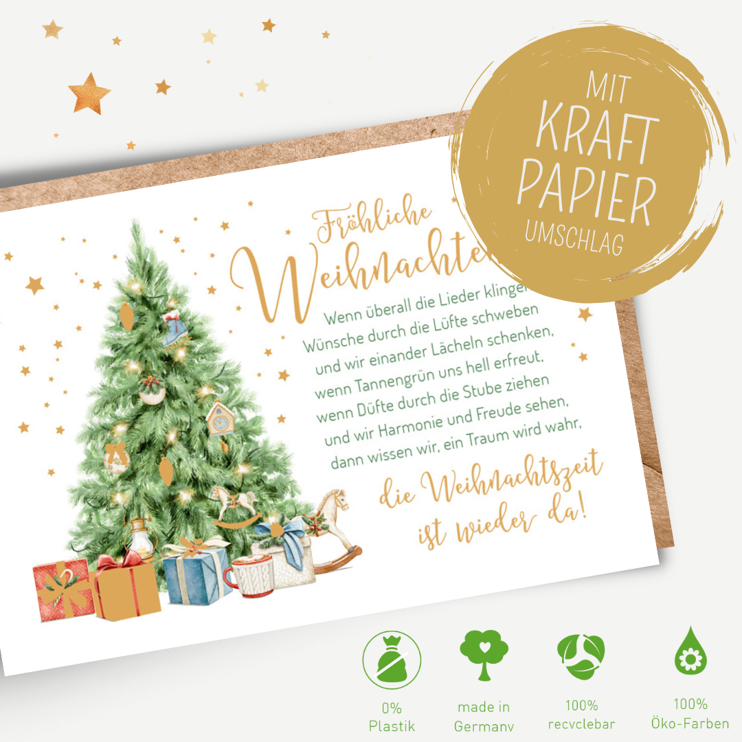 Green Karma XMAS Doppelkarte - Geschmückter Tannenbaum
