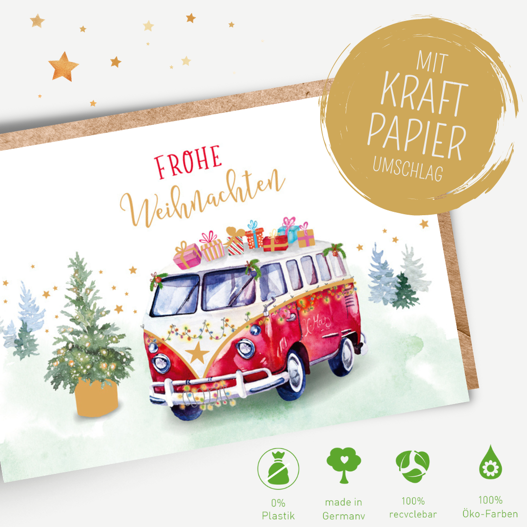 Green Karma XMAS Doppelkarte - Weihnachtlicher Bulli