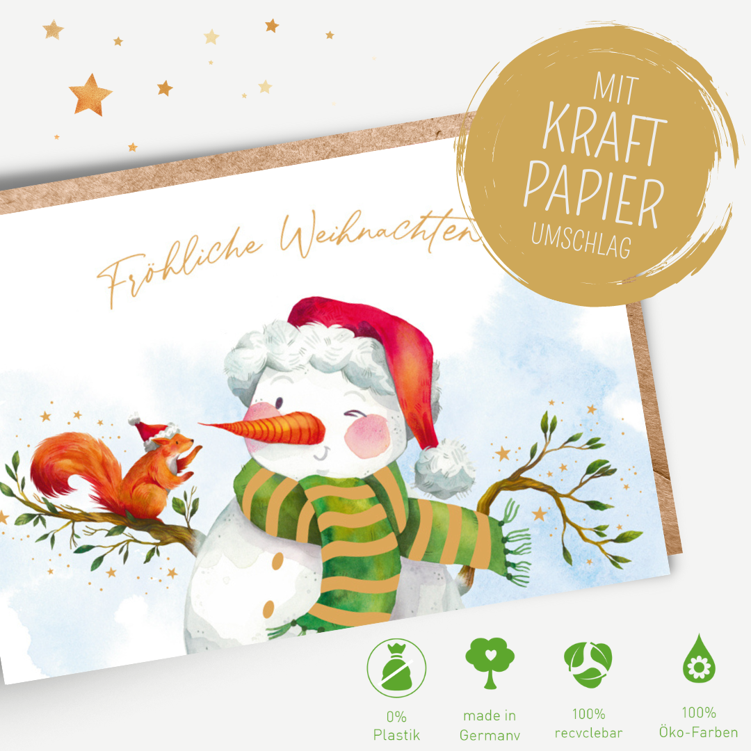 Green Karma XMAS Doppelkarte - Der Schneemann und das Eichhörnchen