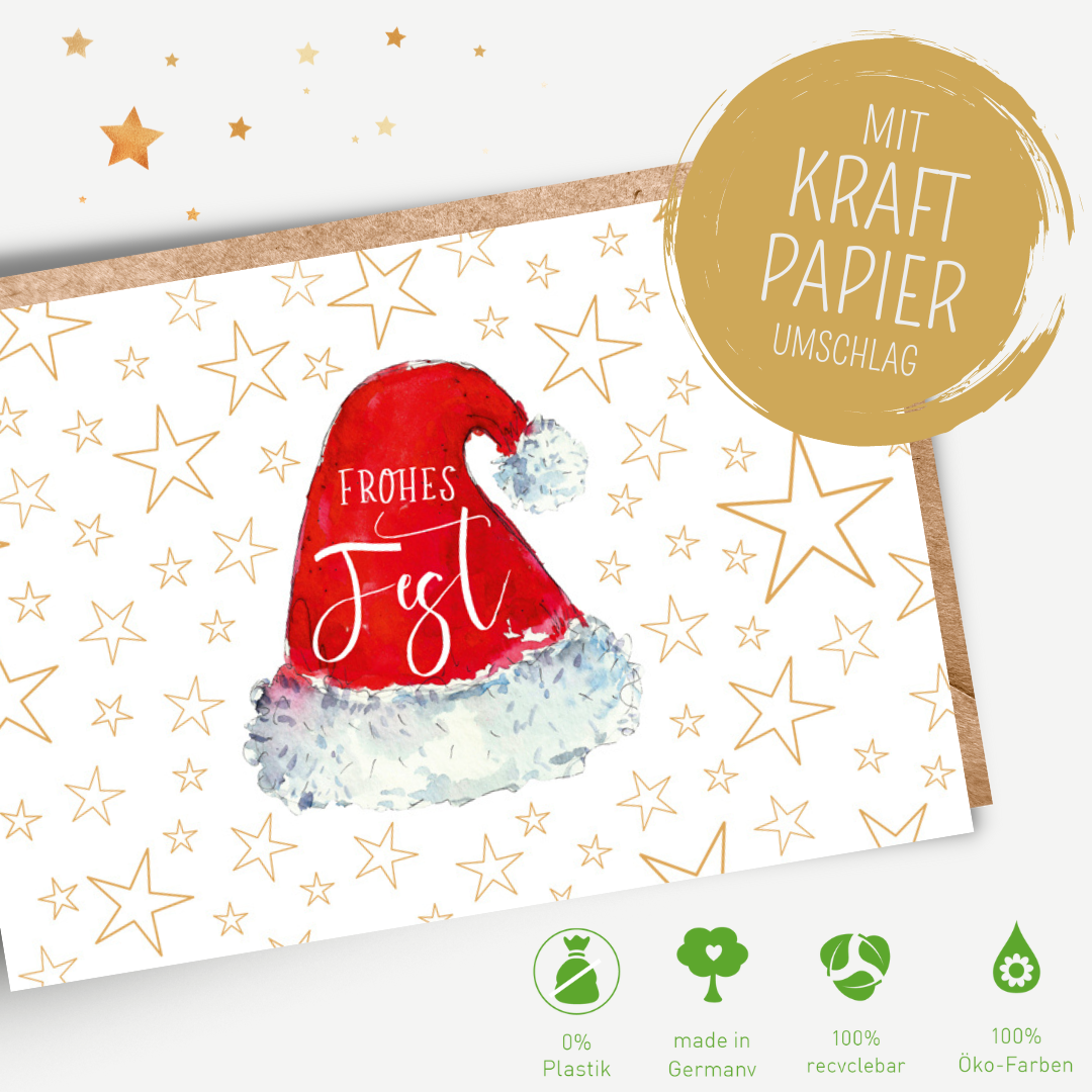 Green Karma XMAS Doppelkarte - Weihnachtsmannmütze