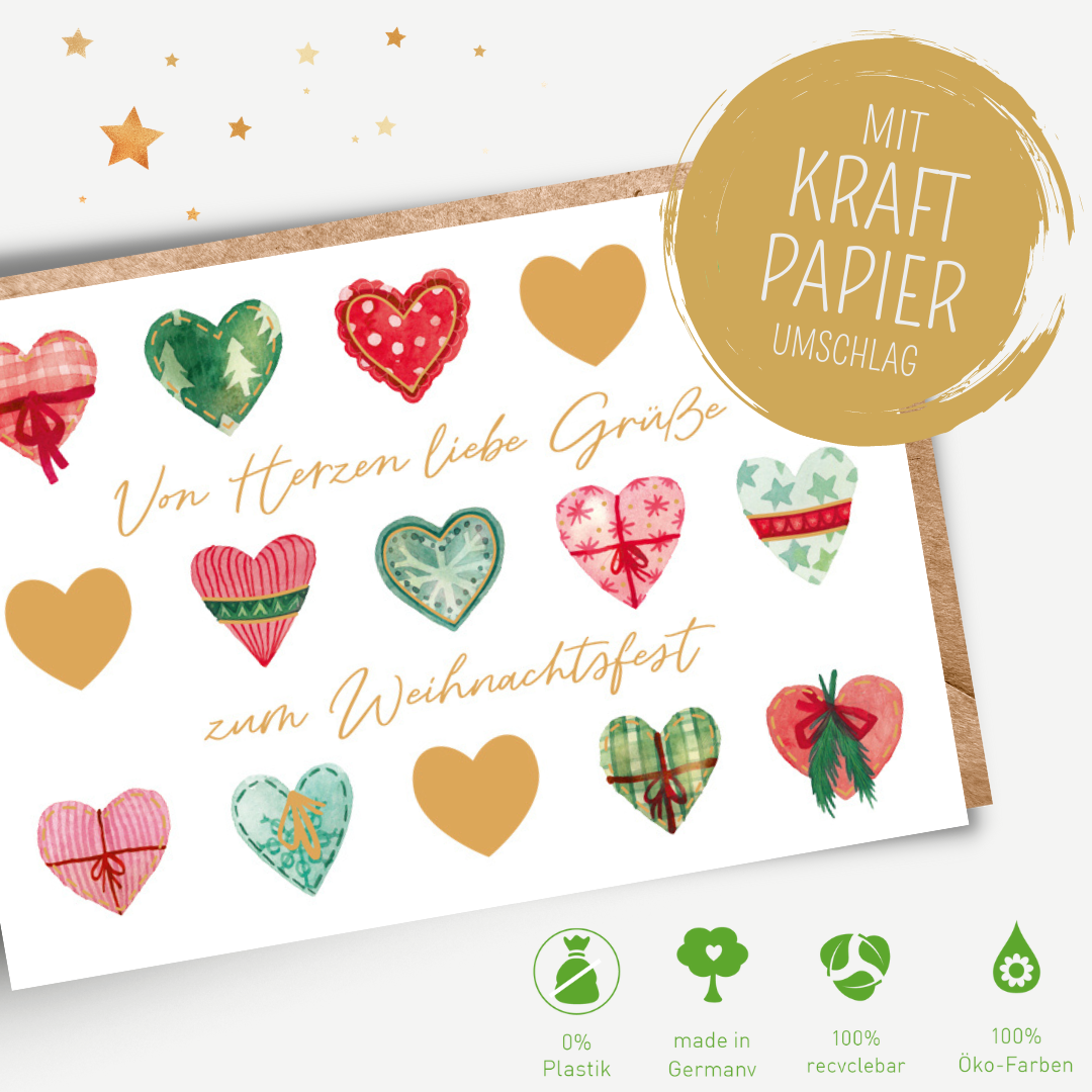 Green Karma XMAS Doppelkarte - Viele weihnachtliche Herzen