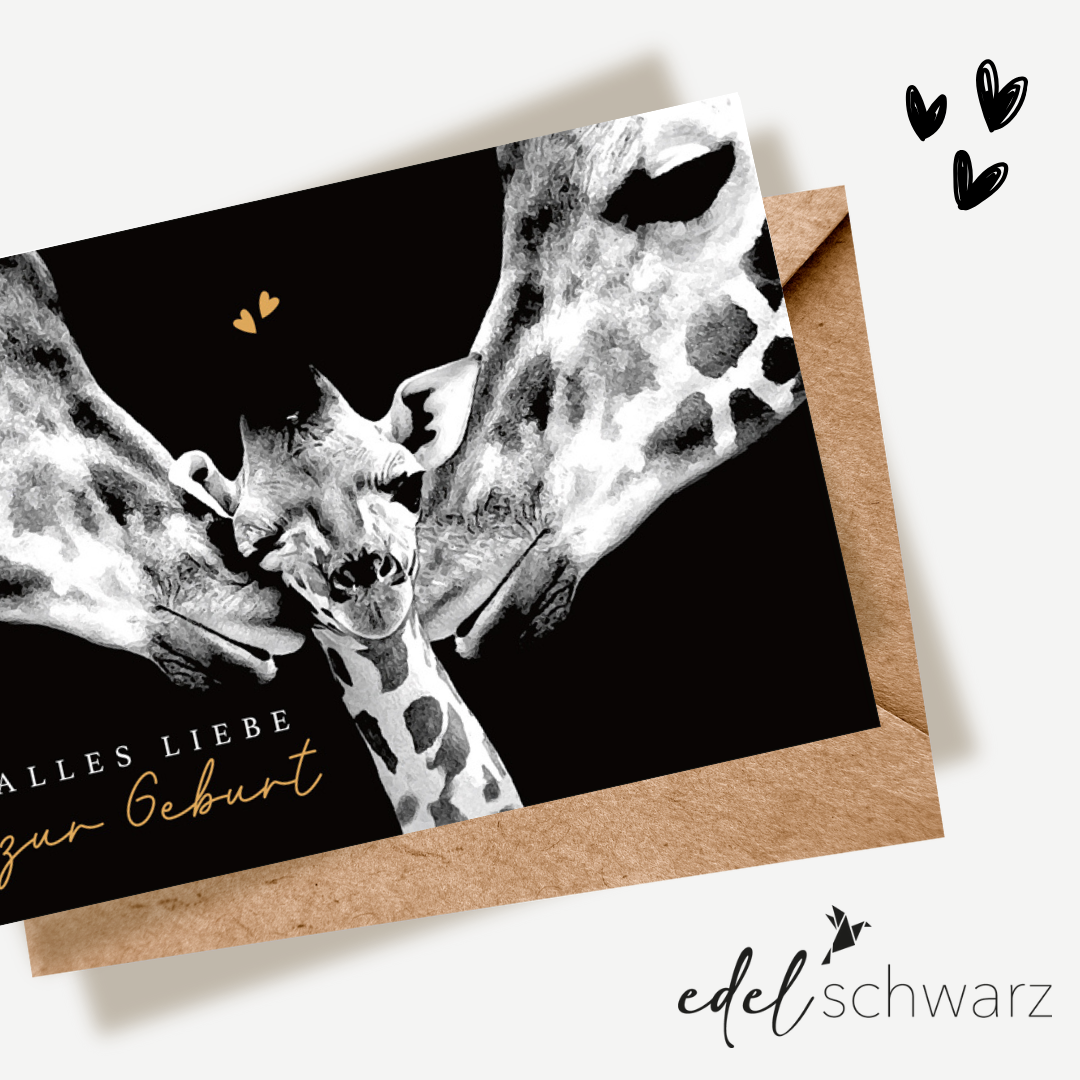 Edelschwarz Doppelkarte - Giraffenbaby