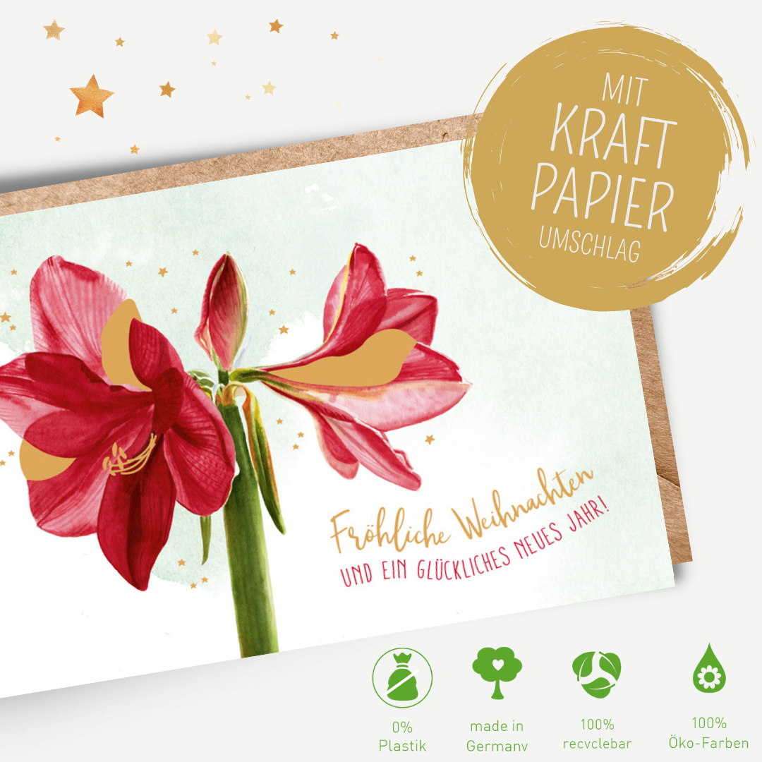Green Karma XMAS Doppelkarte - Rote Amaryllis