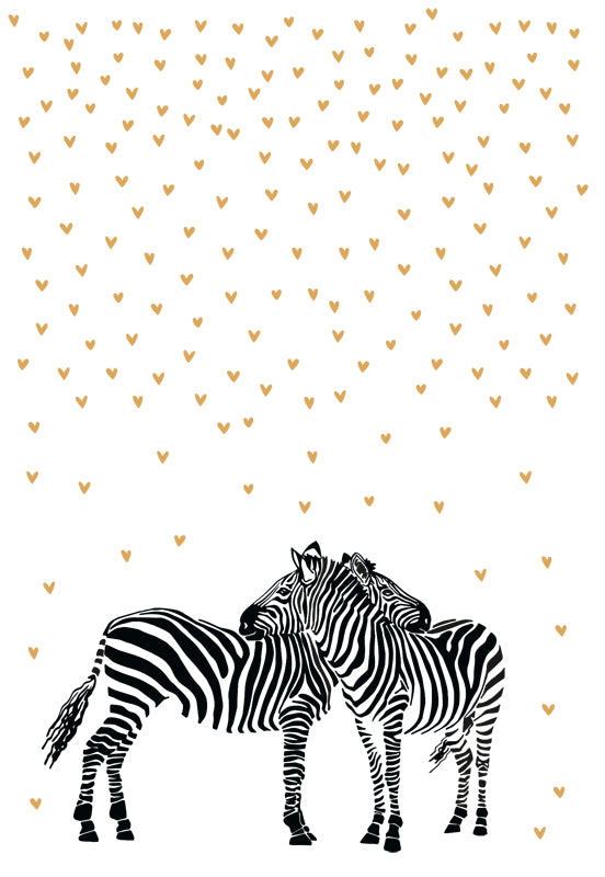 Edelschwarz Doppelkarte - Zwei Zebra im Herzregen