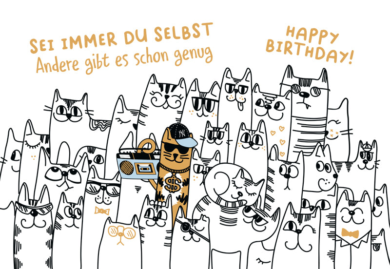 Edelschwarz Doppelkarte - Katzenbande gratuliert