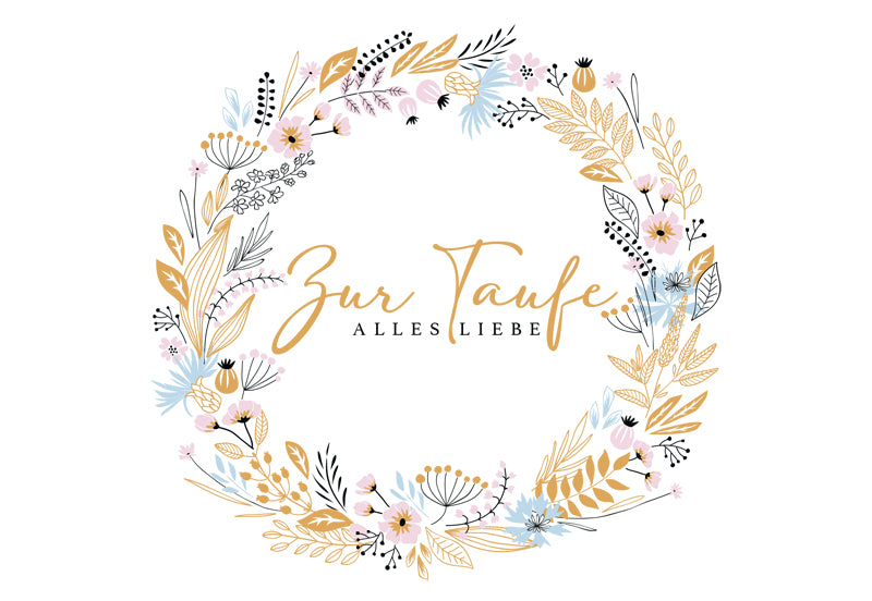 Edelschwarz Doppelkarte - Blumenkranz zur Taufe