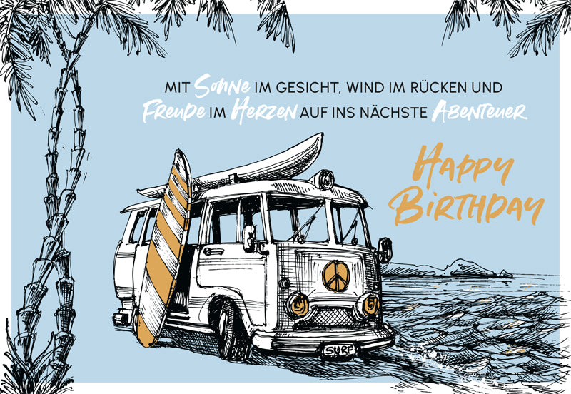 Edelschwarz Doppelkarte -Bulli am Meer