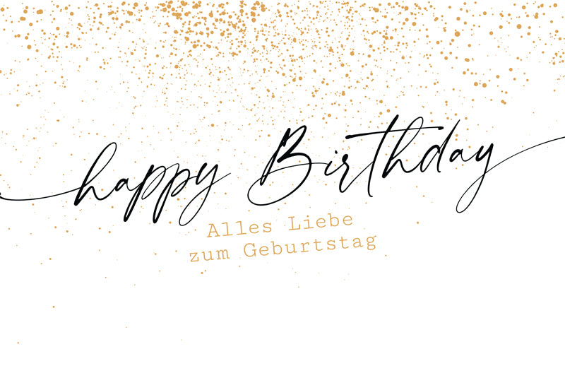 Edelschwarz Doppelkarte - Happy Birthday Goldregen