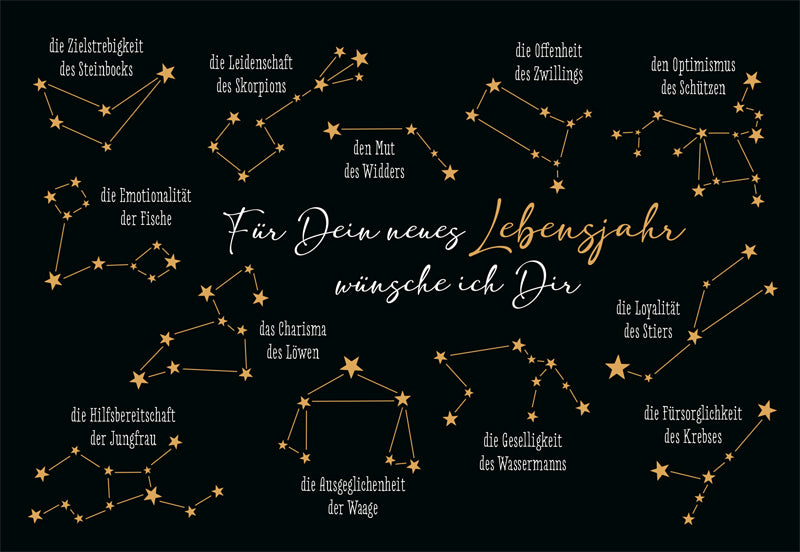 Edelschwarz Doppelkarte - Sternzeichen