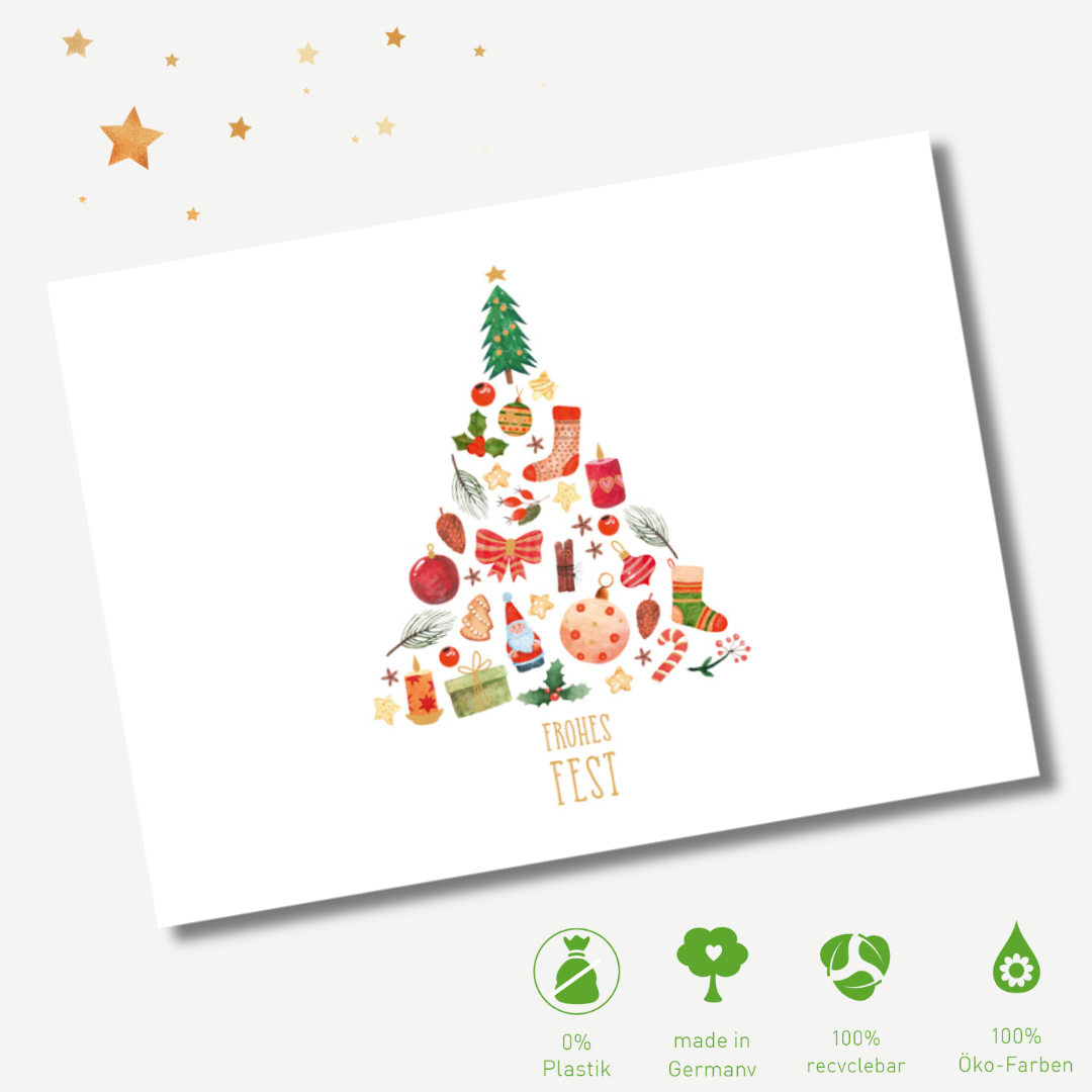 Green Karma XMAS Postkarte - Tannenbaum aus kleinen Illustrationen