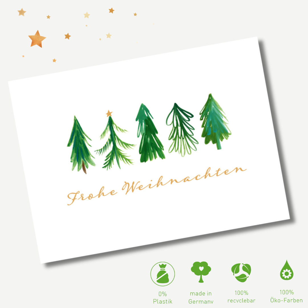 Green Karma XMAS Postkarte - Fröhliche Tannen