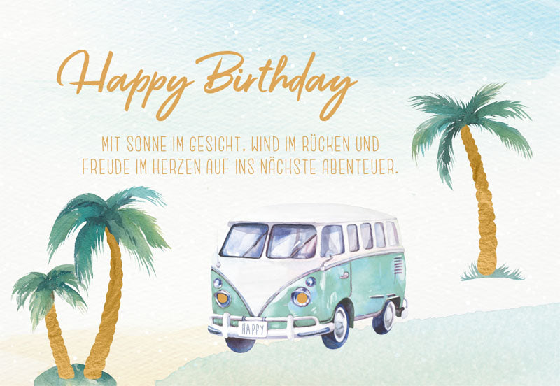 Green Karma Doppelkarte - Bulli an goldenen Palmen