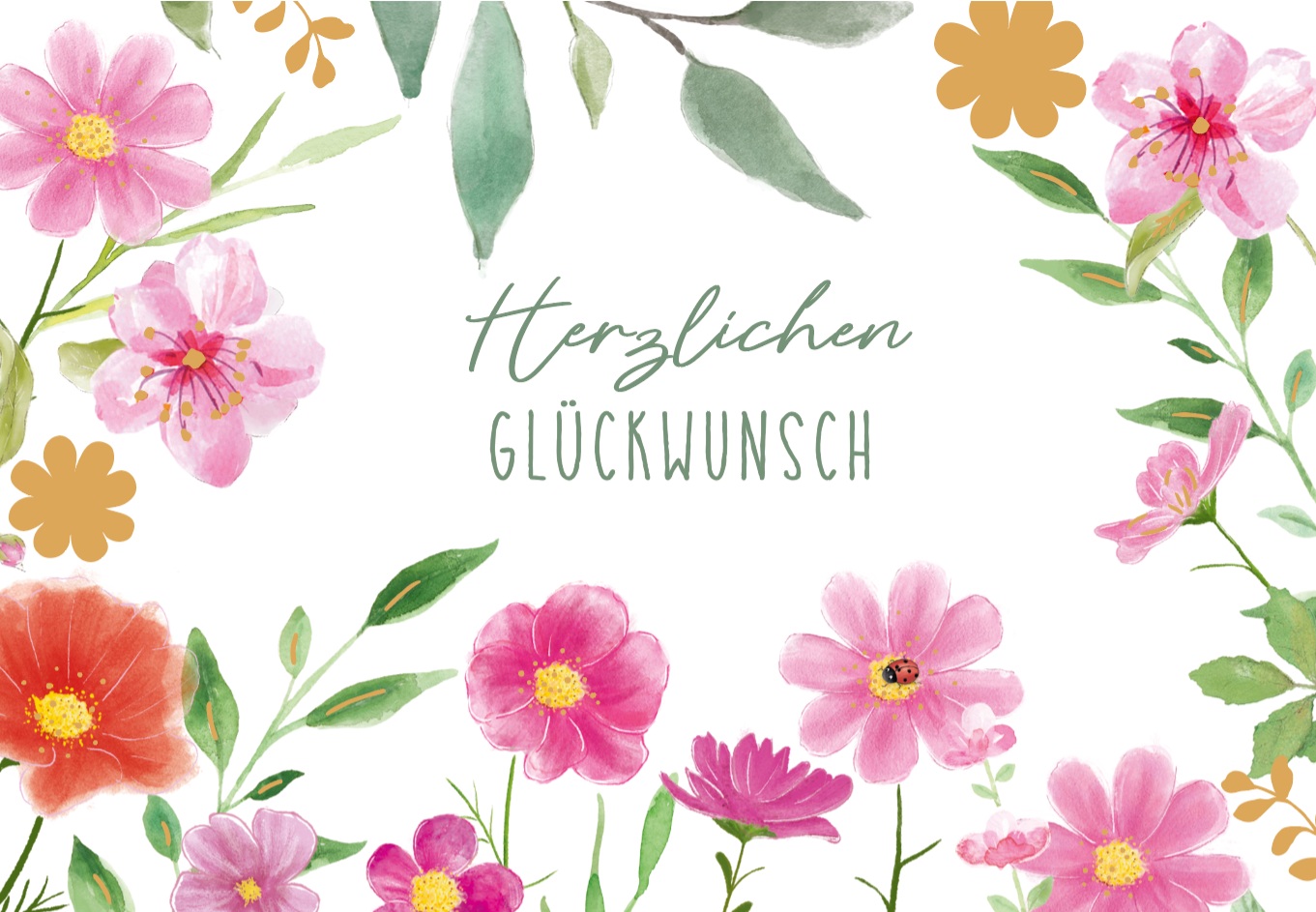 Green Karma Doppelkarte - Rosa Blumenrand