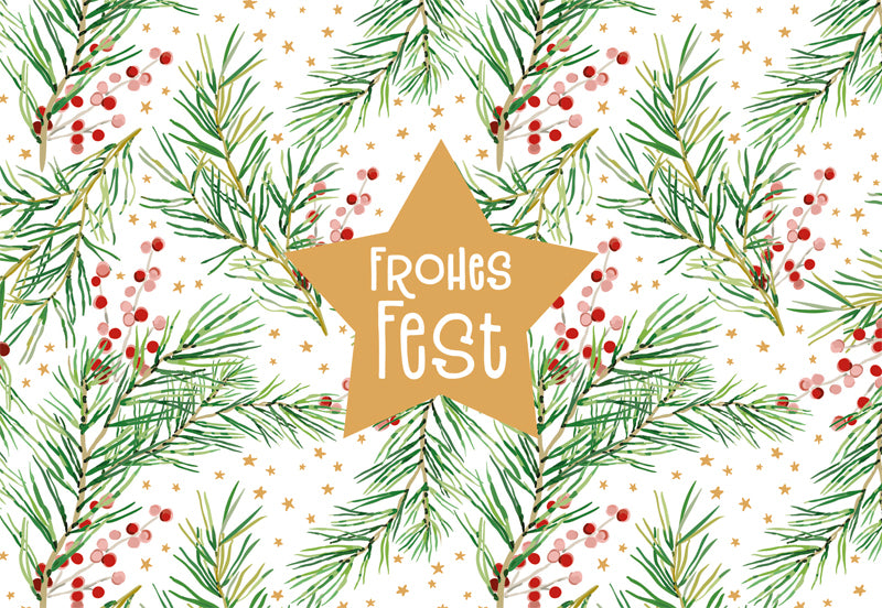 Green Karma XMAS Doppelkarte - Weihnachtliches Muster mit goldenem Stern