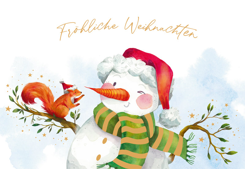 Green Karma XMAS Doppelkarte - Der Schneemann und das Eichhörnchen