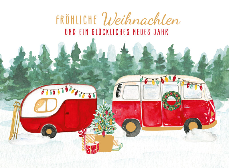 Green Karma XMAS Postkarte - Weihnachtlicher Camper