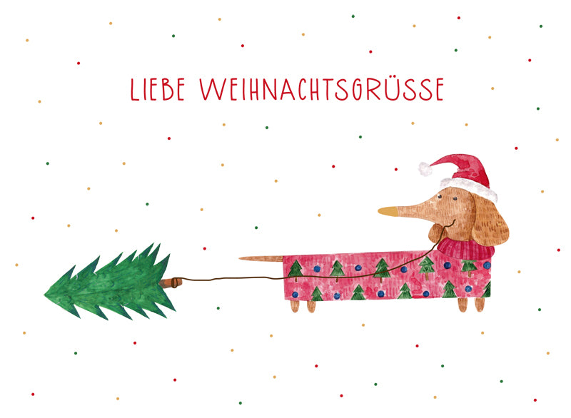 Green Karma XMAS Postkarte - Weihnachts-Dackel