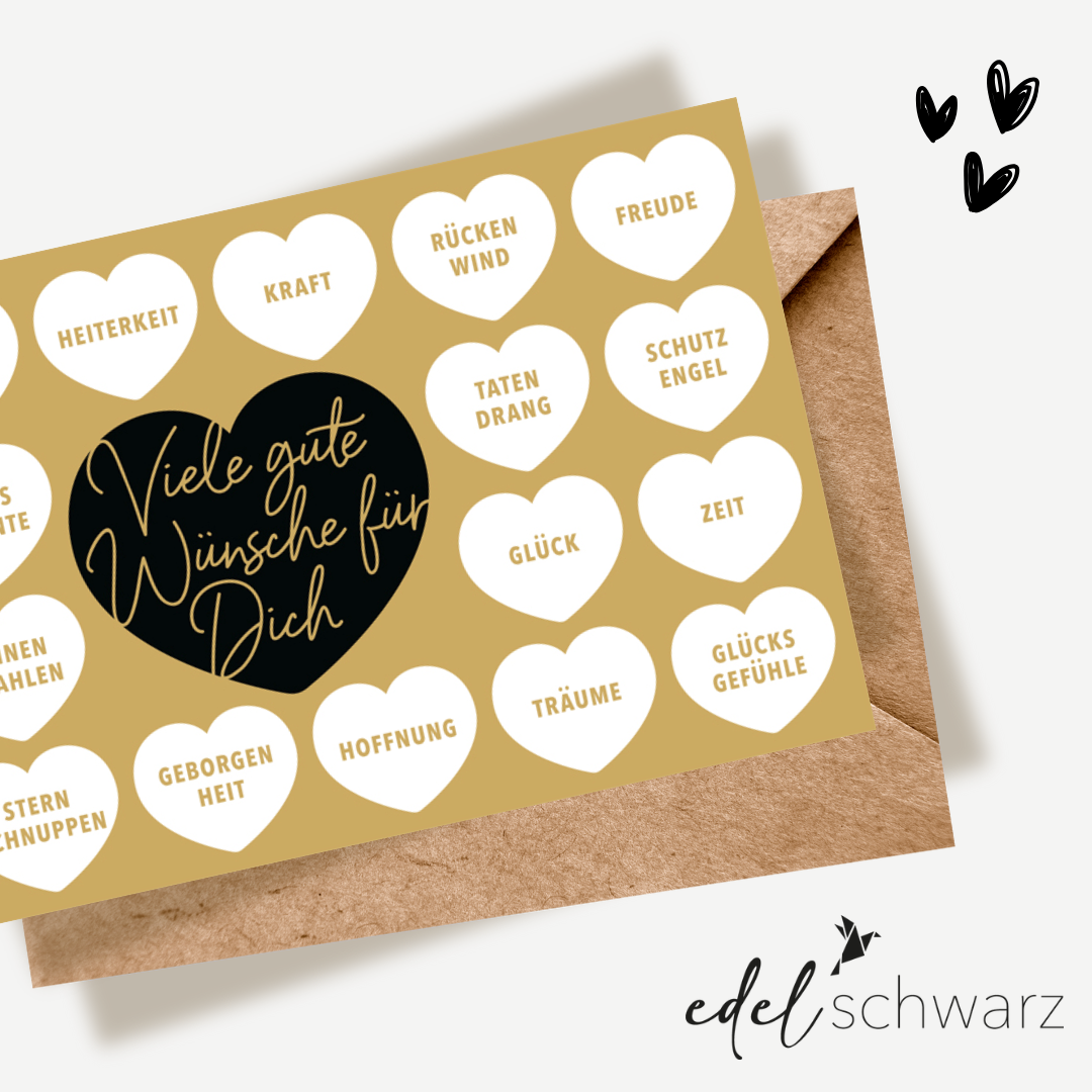 Edelschwarz Doppelkarte - Viele gute Herzenswünsche