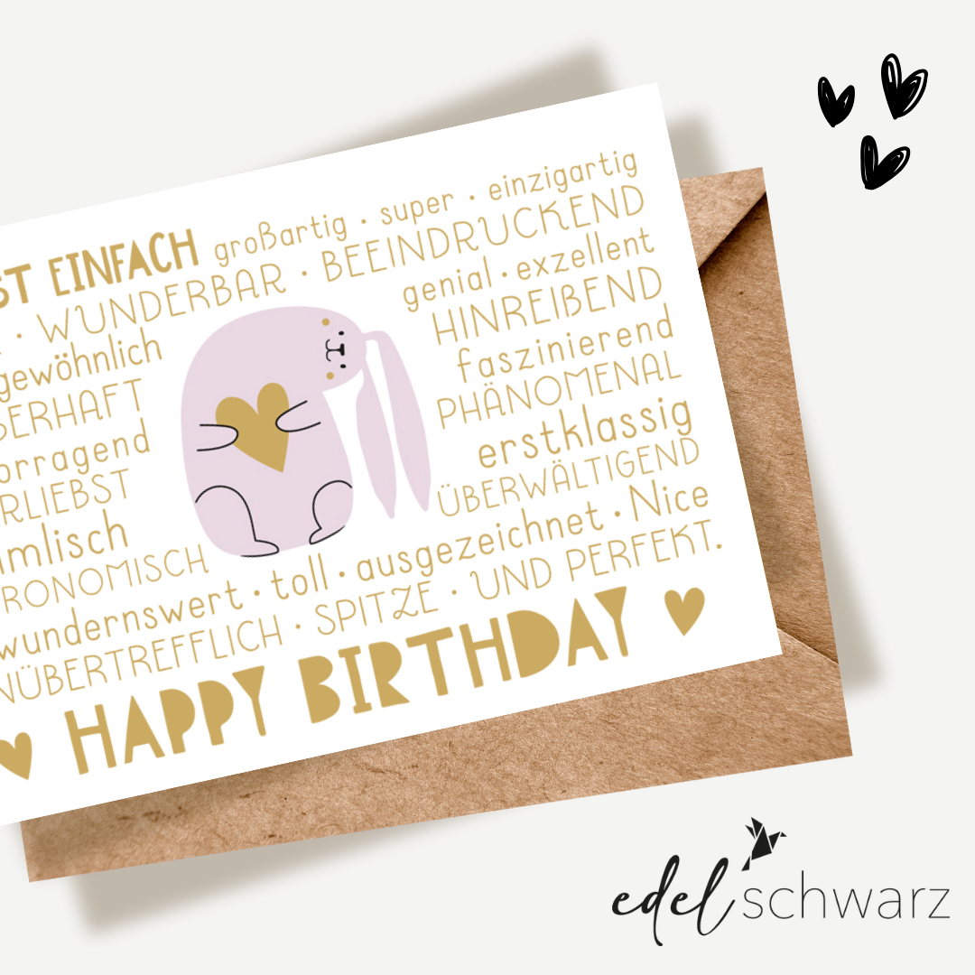 Edelschwarz Doppelkarte - Einzigartiges Häschen