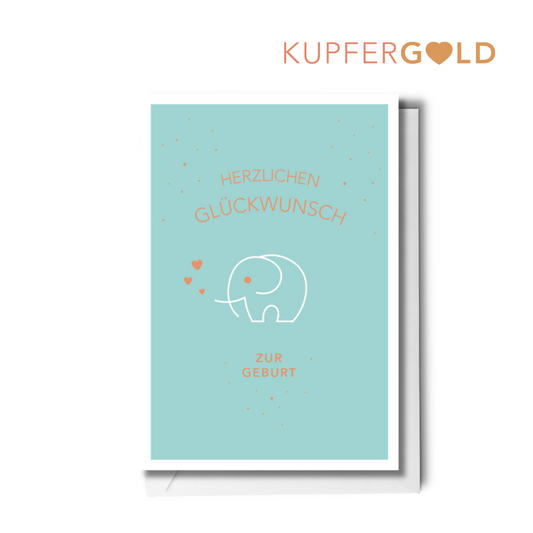 Kupfergold Doppelkarte - Babyelefant
