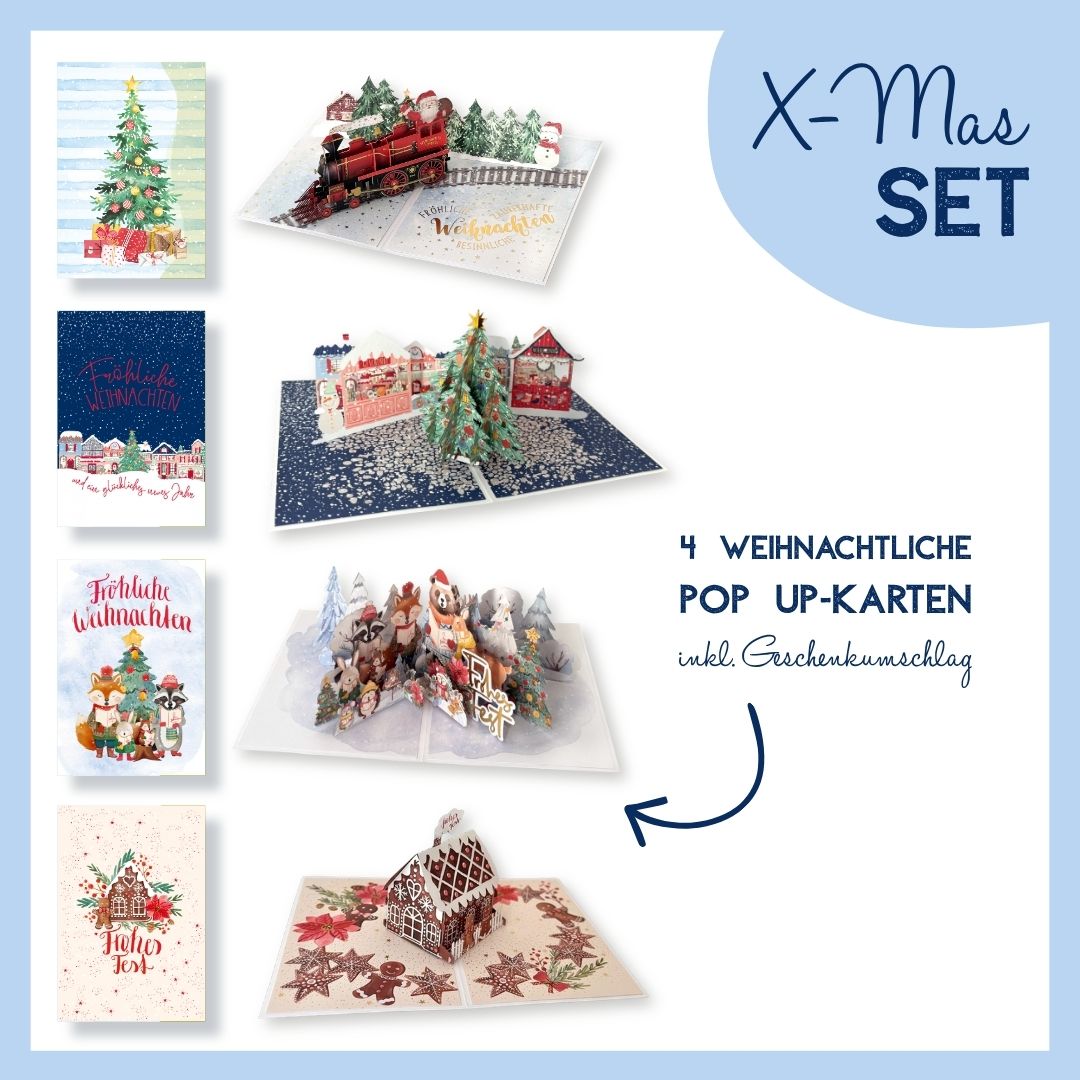 4er Pop-Up Karten-Set 