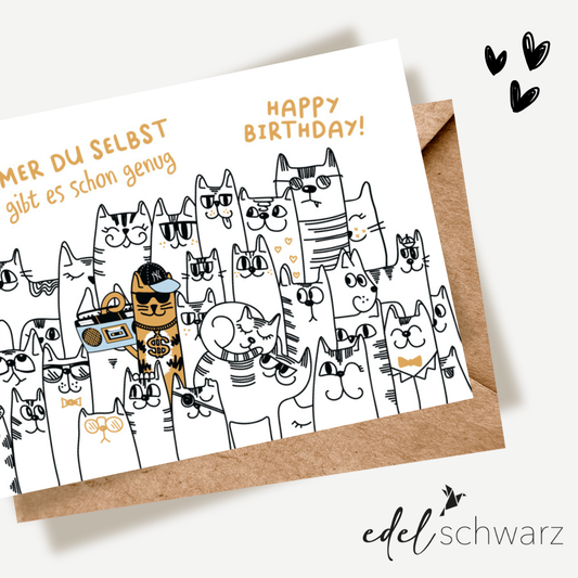 Edelschwarz Doppelkarte - Katzenbande gratuliert