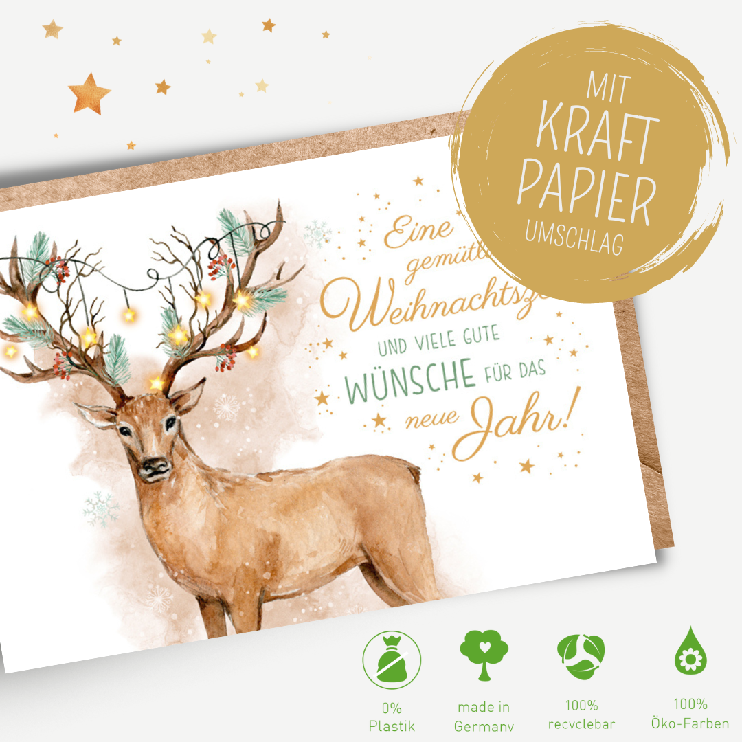Green Karma XMAS Doppelkarte - Festlicher Hirsch
