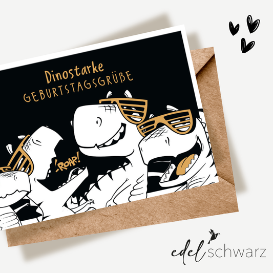 Edelschwarz Doppelkarte - Dinostarke Wünsche