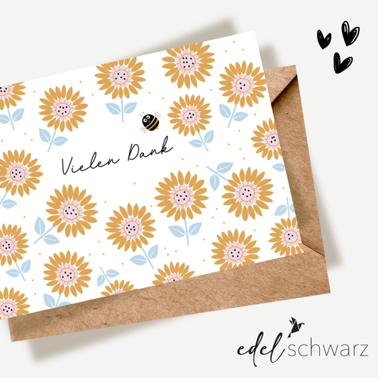 Edelschwarz Doppelkarte - Biene und Blumenwiese