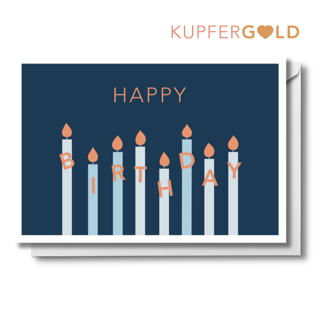 Kupfergold Doppelkarte -  Geburtstagskerzen