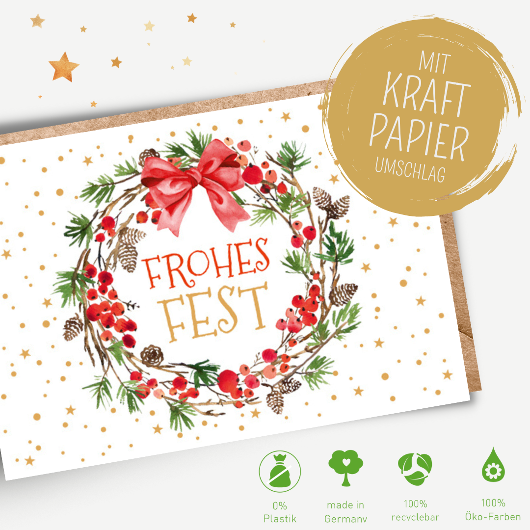 Green Karma XMAS Midikarte - Kleiner floraler Weihnachtskranz