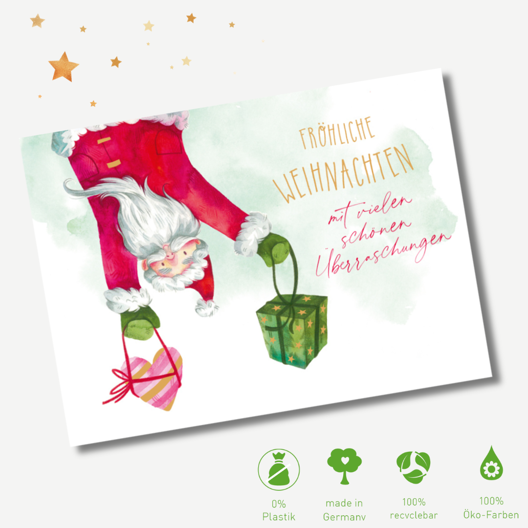 Green Karma XMAS Postkarte - Hängender Weihnachtsmann