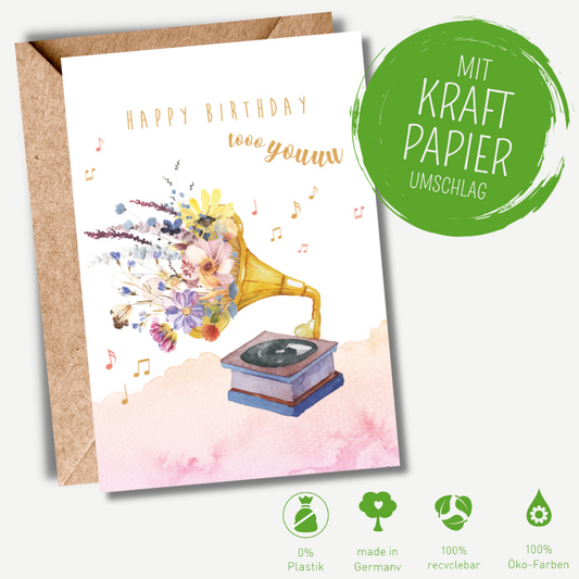 Green Karma Doppelkarte - Vintage Grammophon