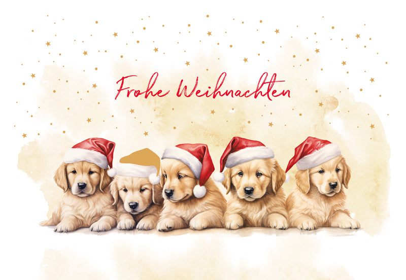 Green Karma XMAS Doppelkarte - Fünf Hundewelpen