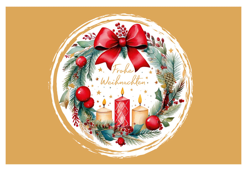 Green Karma XMAS Doppelkarte -  Weihnachtskranz mit roter Schleife