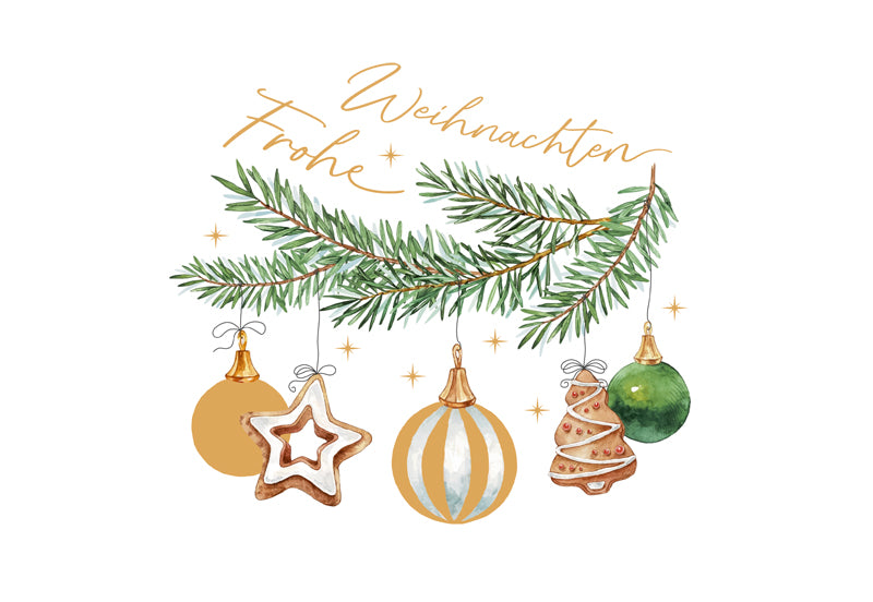 Green Karma XMAS Doppelkarte -  Christbaumschmuck am Zweig