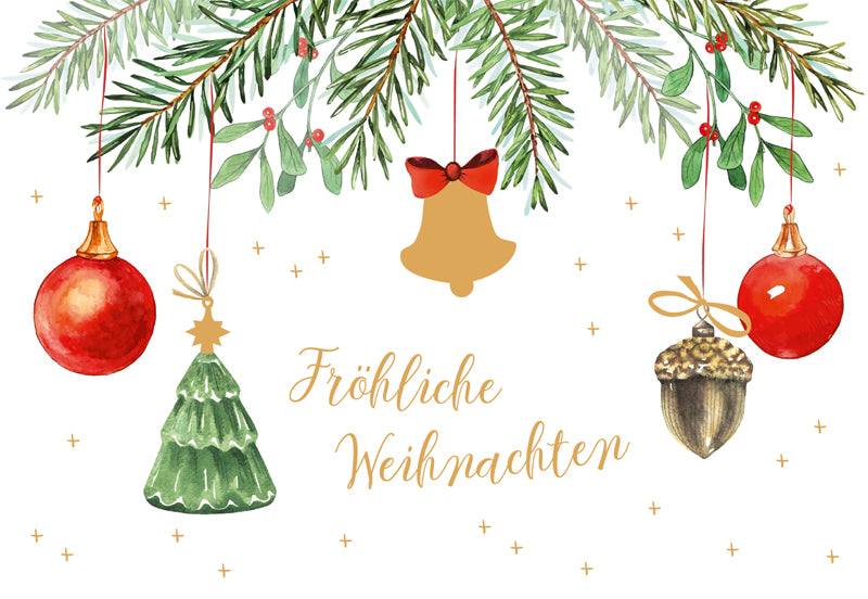 Green Karma XMAS Doppelkarte -  Diverse Kugeln am Zweig