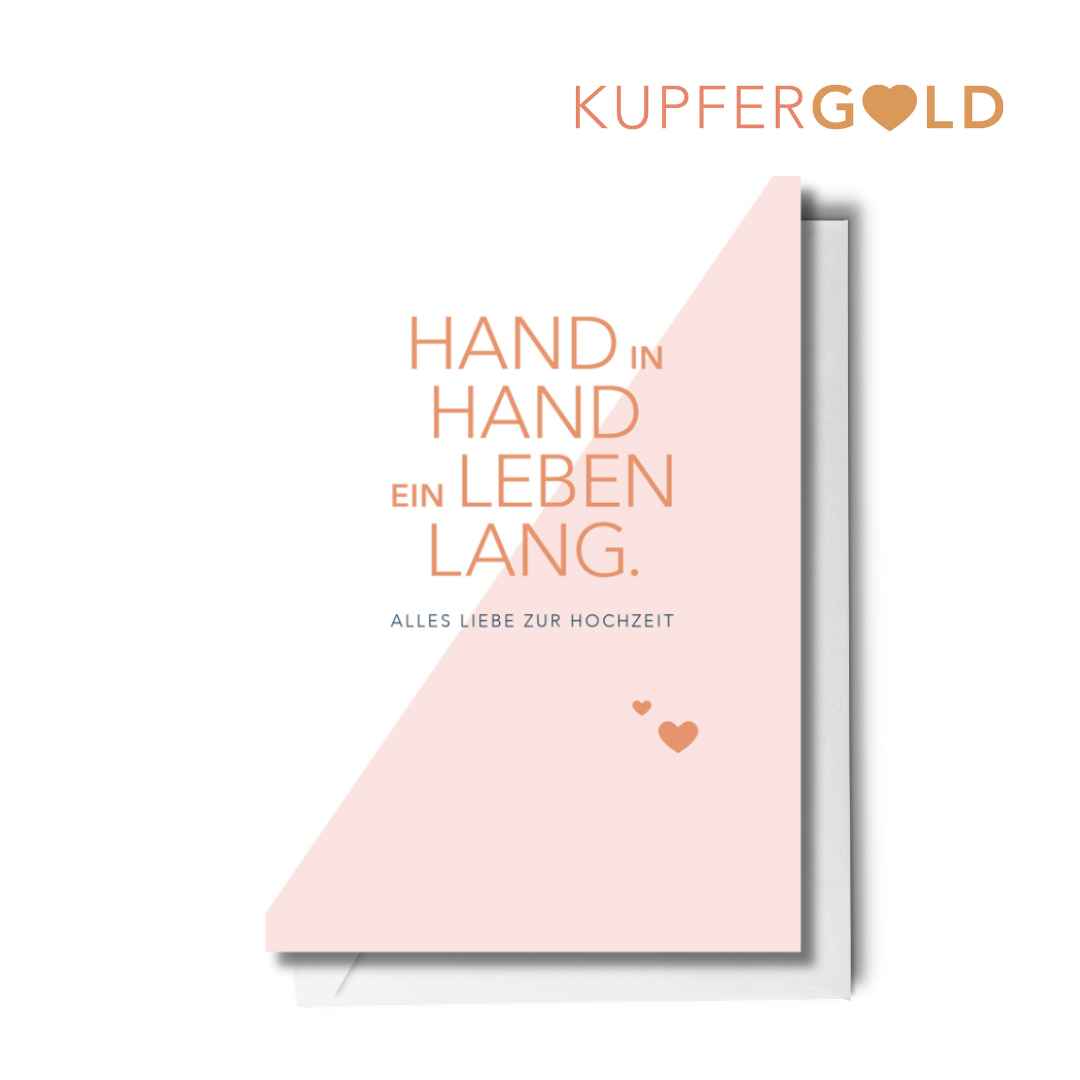Kupfergold Doppelkarte - Hand in Hand