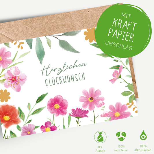 Green Karma Doppelkarte - Rosa Blumenrand