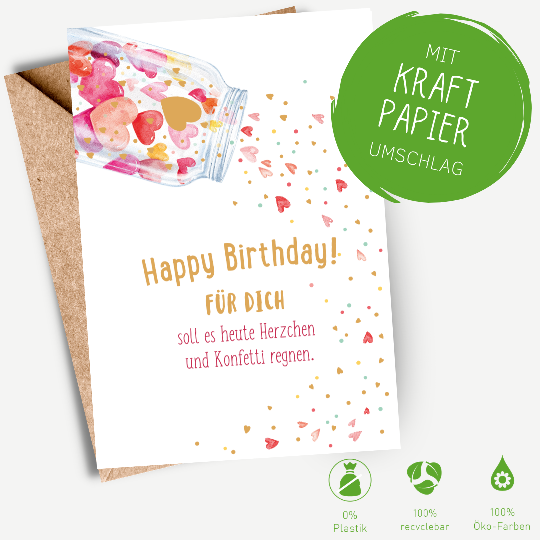 Green Karma Doppelkarte - Konfetti und Herzen