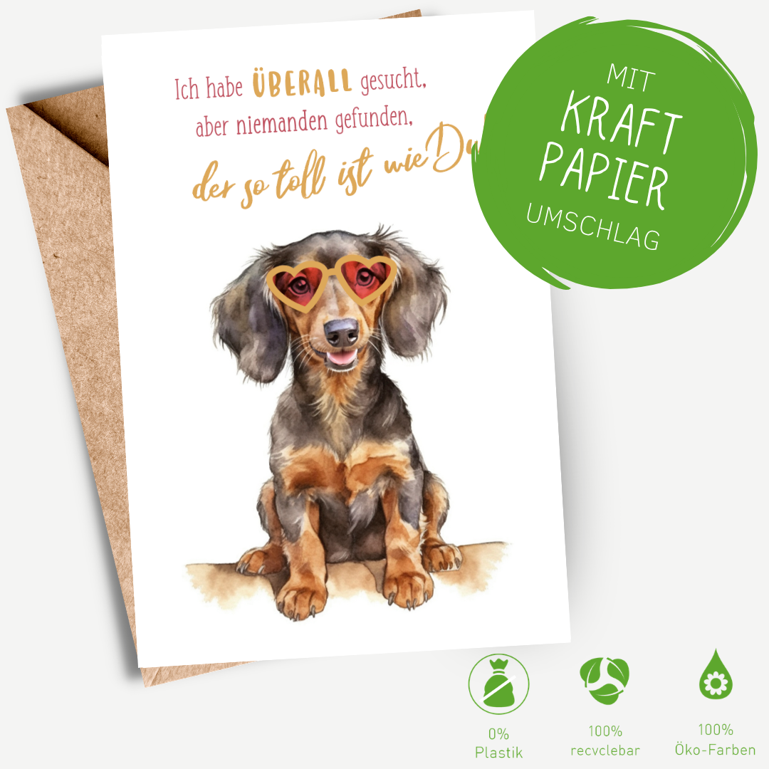 Green Karma Doppelkarte - Dackel mit Herzbrille