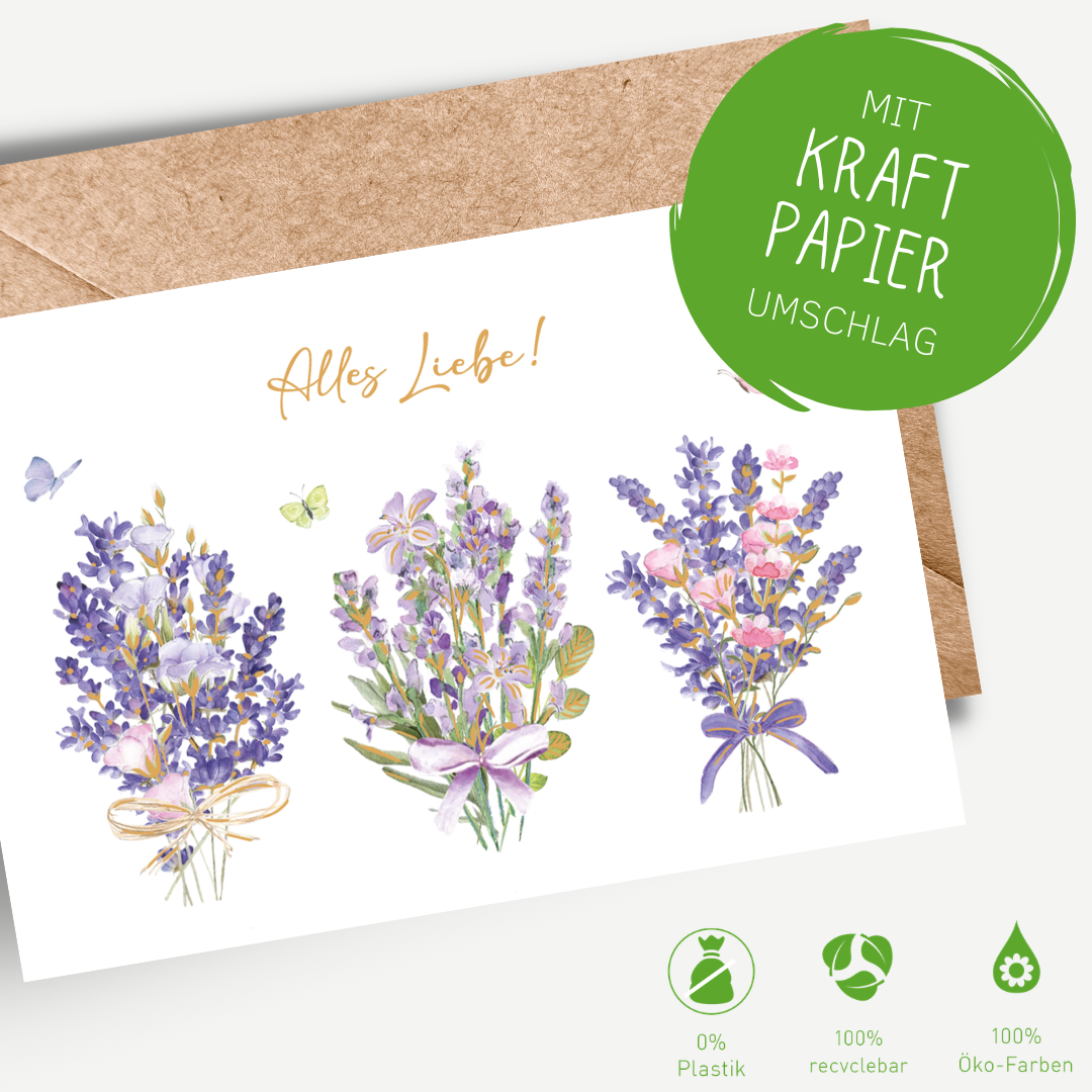 Green Karma Doppelkarte - Lavendel mit Schmetterlinge