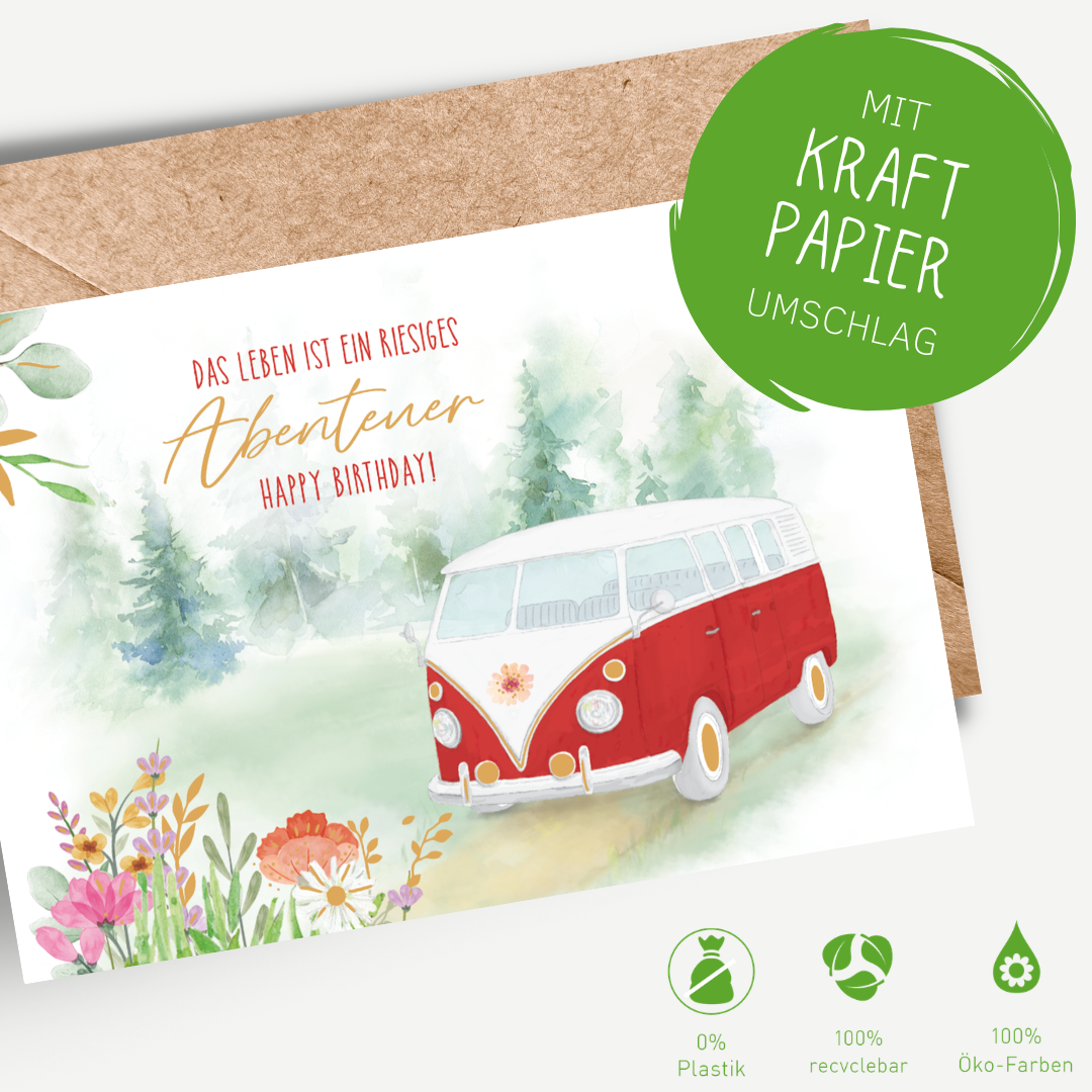 Green Karma Doppelkarte - Roter Bulli